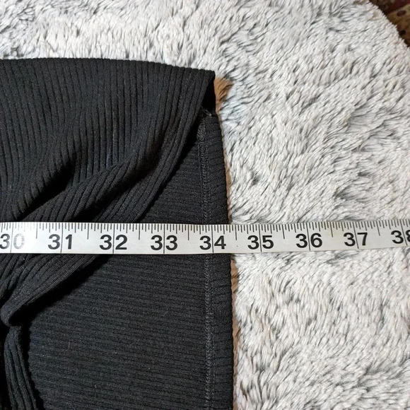 Reformation Black Mini Dress Long Sleeve Ruched Large Knit Ribbed Cally - Picture 5 of 8